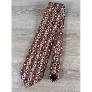 Ermenegildo Zegna Mens Silk Tie Red Silver Geometric Diamond Pattern Italy